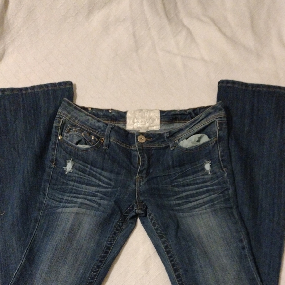 Dollhouse Blue Flare Wide Leg Jeans with Classic Indigo Wash
